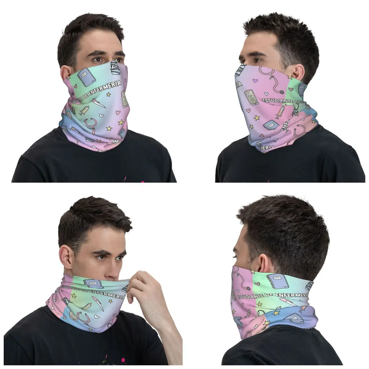 Colorful Enfermera En Apuros Bandana Neck Cover Printed Nurse Wrap Scarf Multifunctional Face Mask Running Unisex Windproof