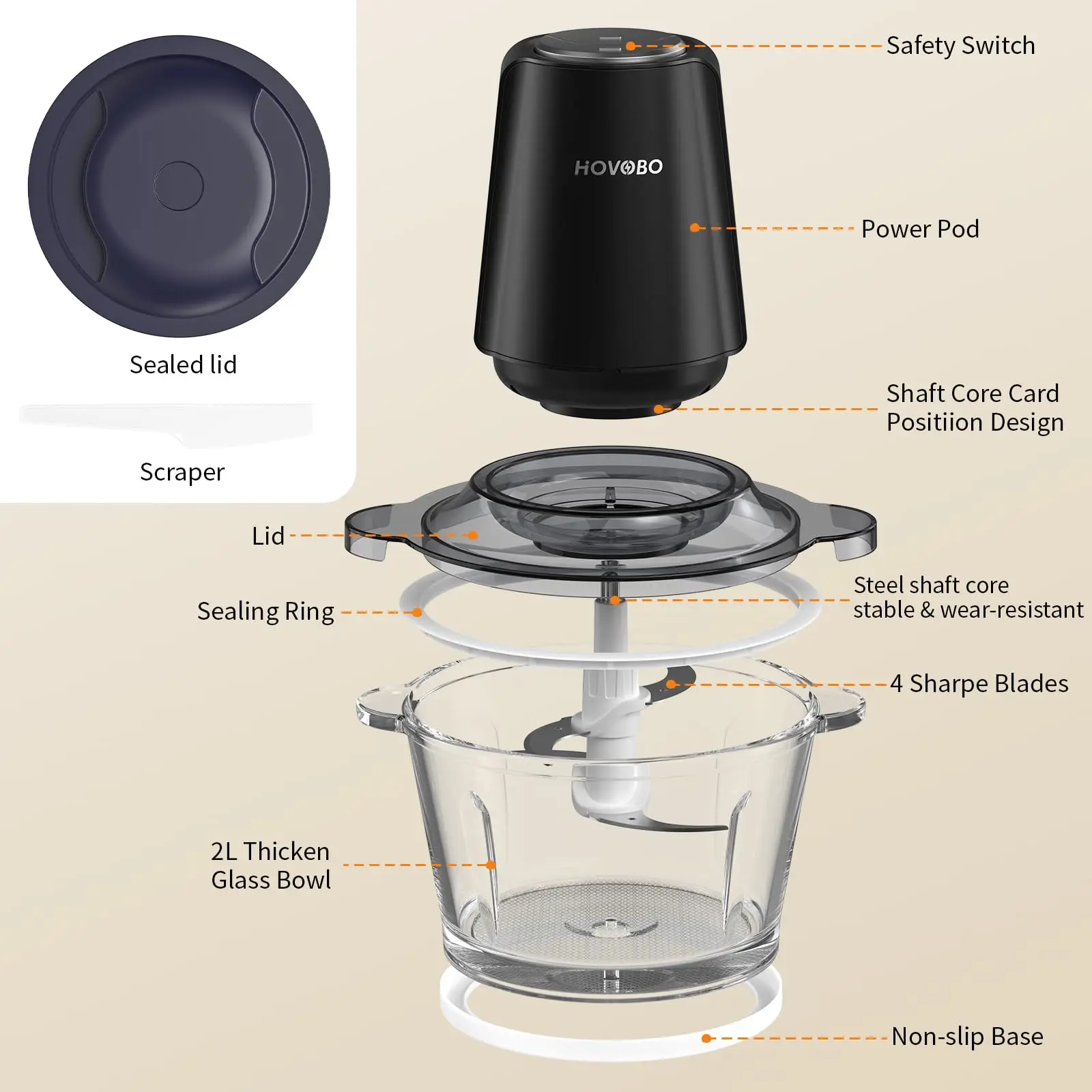 Food Processor Electric Meat Grinder 500W Food Chopper 2 Speed for Vegetable Kitchen Cutter Medium Super Chopping Grinding