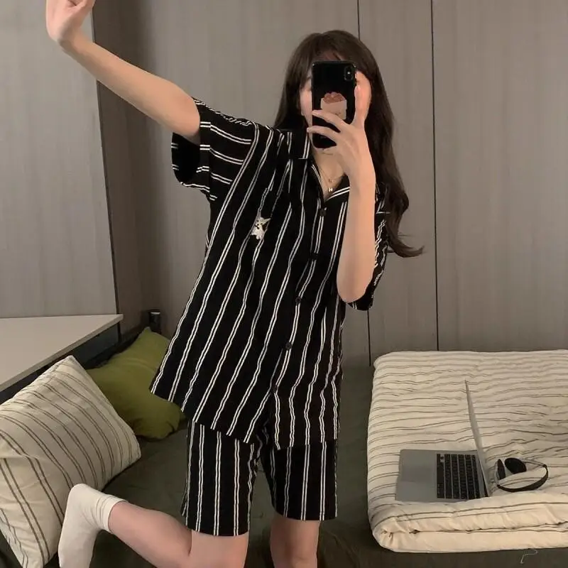 

Женский комплект для сна, модная домашняя одежда, летний свободный хлопковый костюм с коротким рукавом, женская домашняя и уличная мода, милый комплект для сна