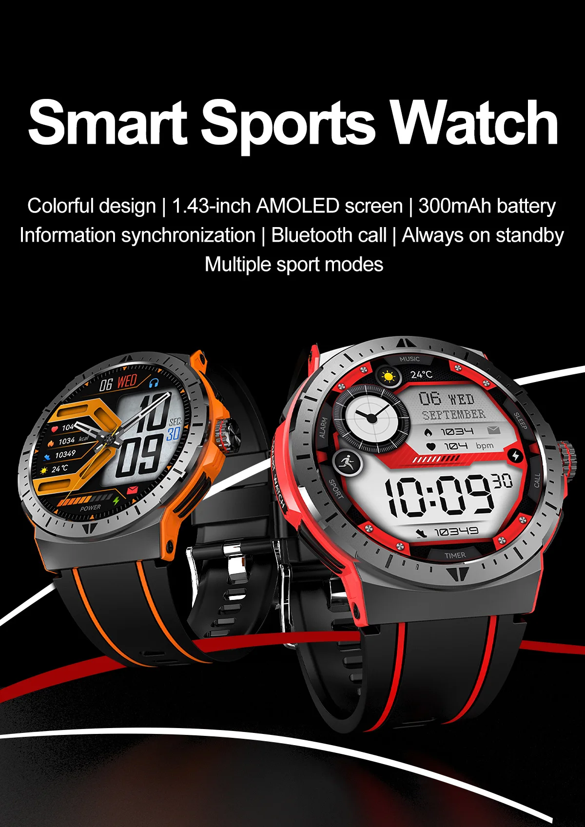 2024 new 1.43-inch full screen touch AMOLED smartwatch 466 * 466 resolution 300mAh Bluetooth call voice control heart rate sleep