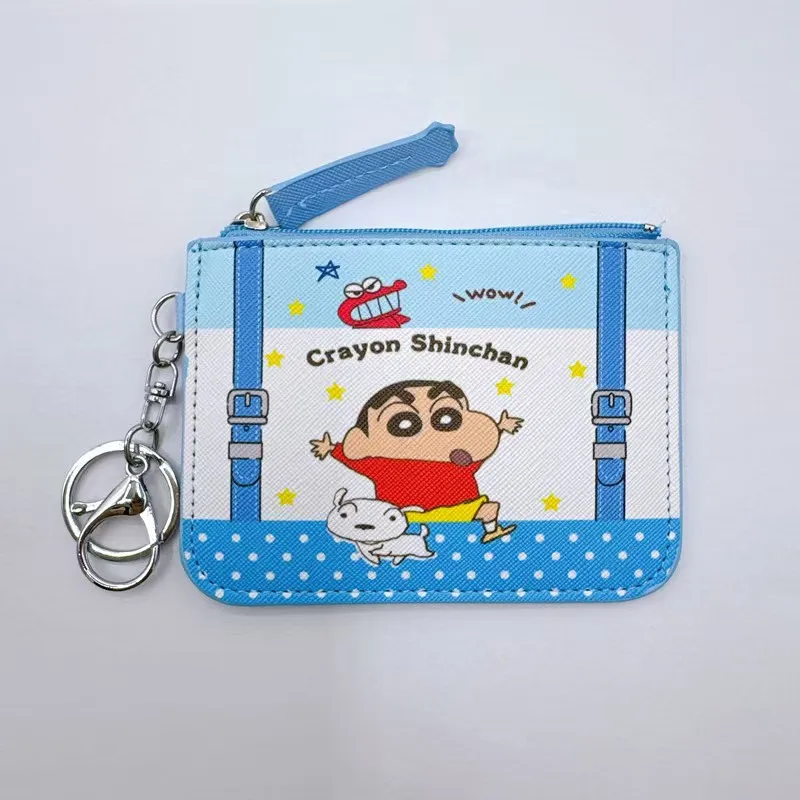 Anime Crayon Shin-chan Card Holder Coin Purse Small Wallet Work ID Badge Holder Badge with Keychain