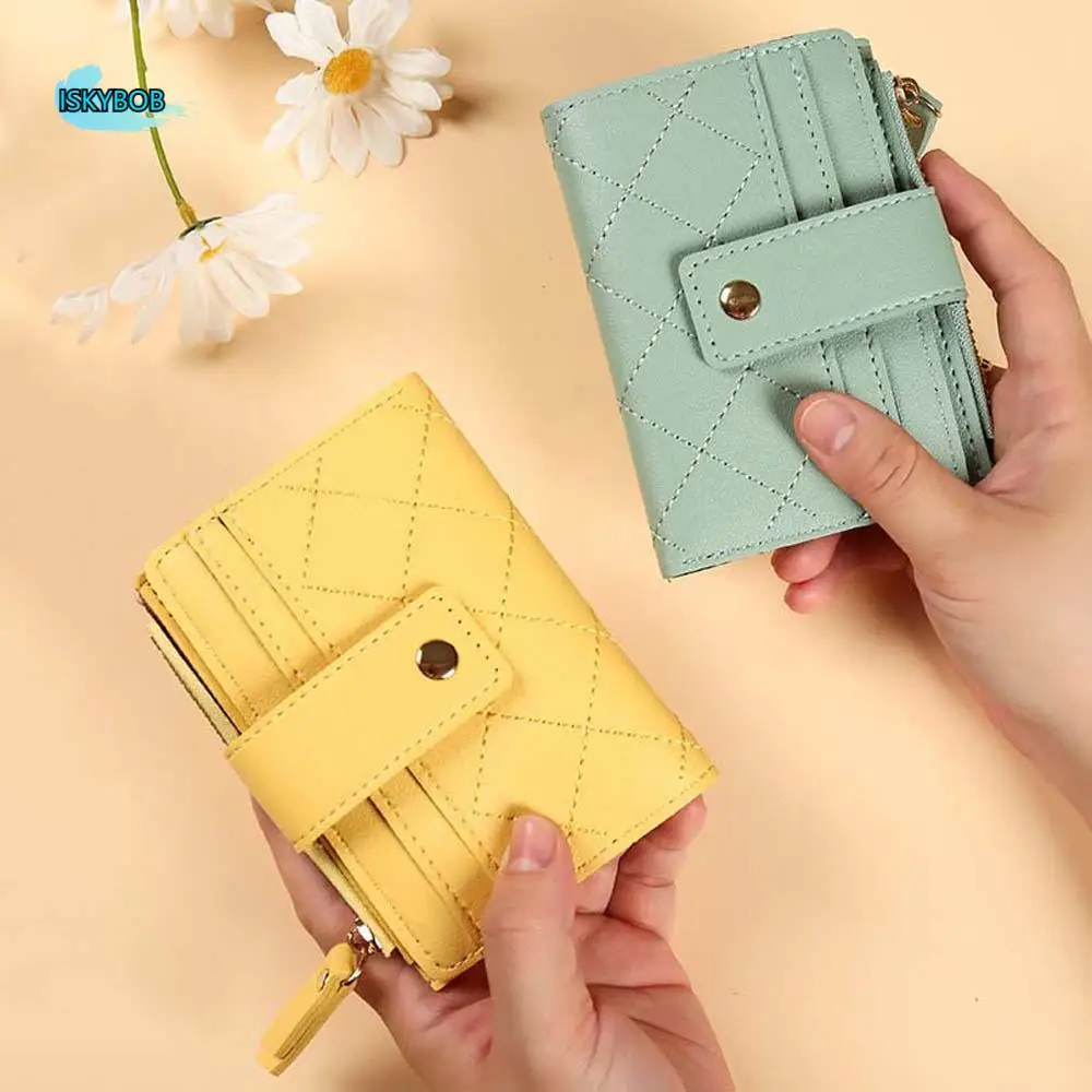 

Portable Women Lingge Wallet PVC Transparent Solid Color Card Bag Korean Style Multiple Card Lady Short PU Purses School