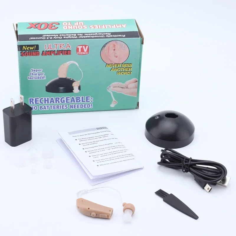 Audífonos de volumen ajustable para ancianos, amplificador de sonido, dispositivo auditivo recargable, BTE