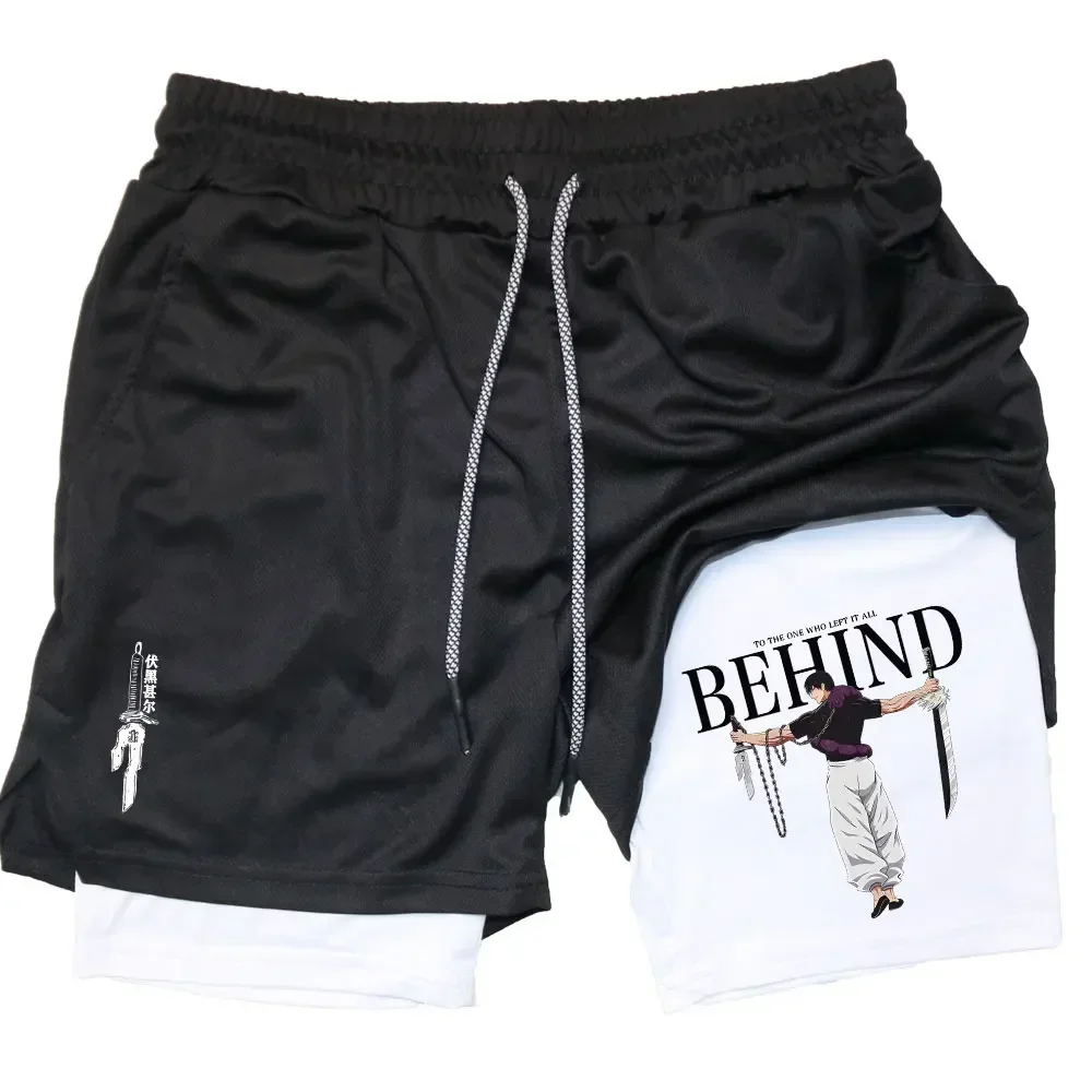

Double Layer Fitness Shorts Anime Performance Shorts Toji Printed Men GYM Shorts Workout Running Mesh 2 In 1 Sport Short Pants