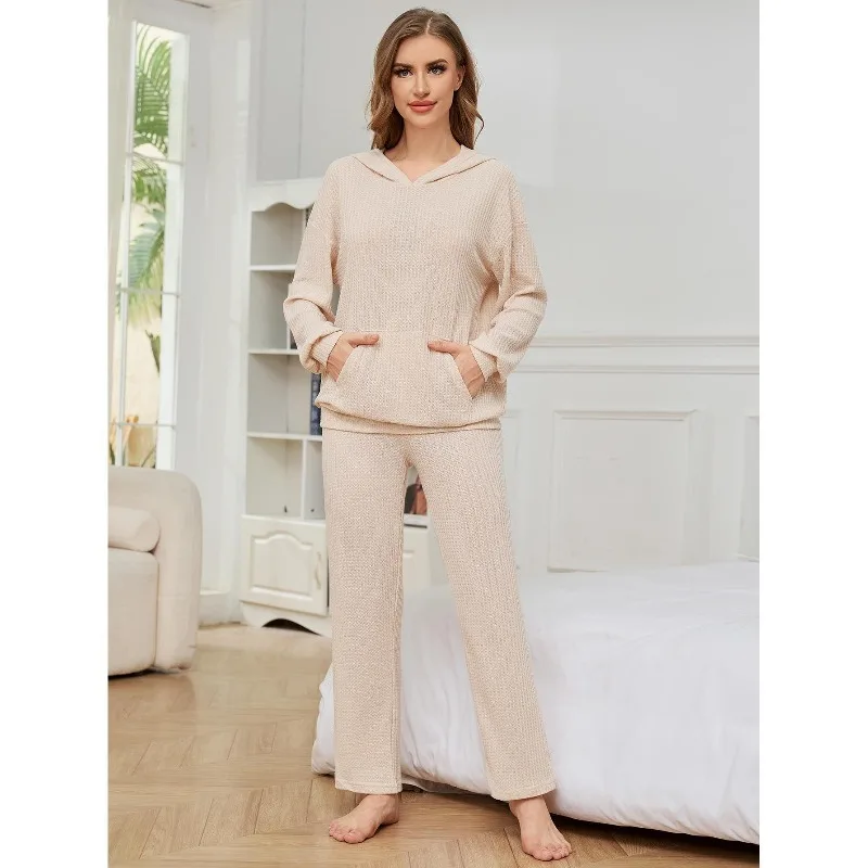 

2pcs Set Women's Hooded Loungewear Set - Loose Long Sleeve & Pants Pajamas Homewear, Comfortable Sleepwear Can Be Worn Out