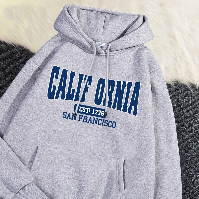 Autumn Winter Womens Hoodies California Est 1776 San Francisco Printed Sweatshirt Warm Fleece Comfortable Pullover Casual Tops