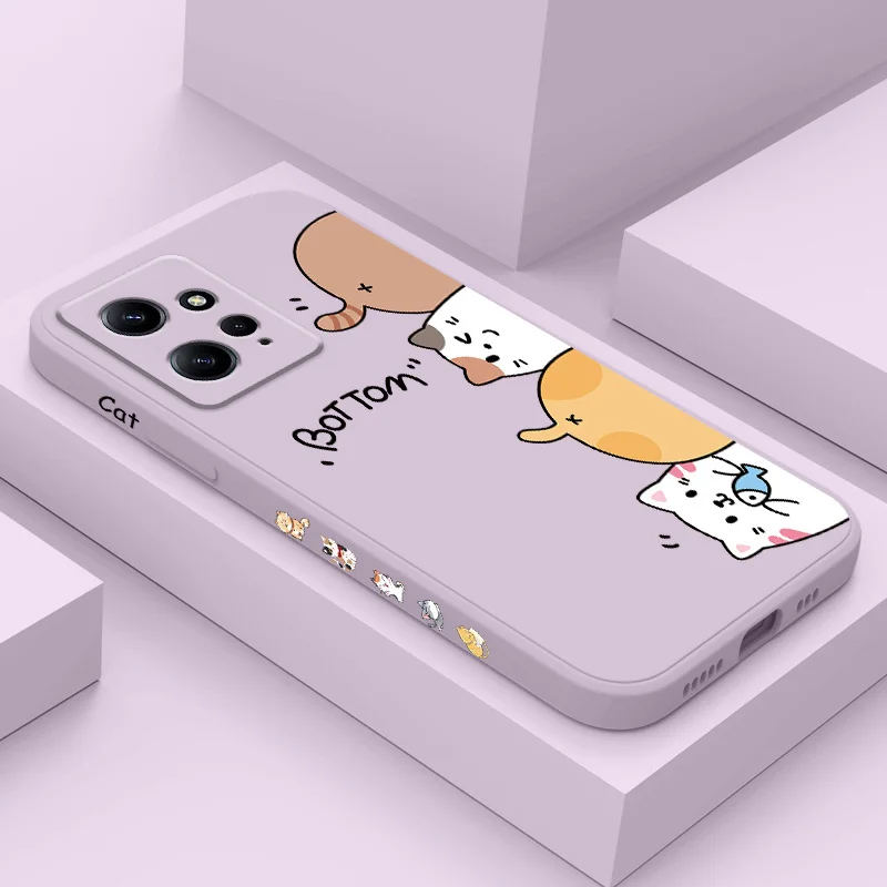 Cat Litter Phone Case For Xiaomi Redmi Note 13 12 12S 11 11S 10 10T 10S 9 9S 8 7 Pro Plus 4G 5G Liquid Silicone Cover