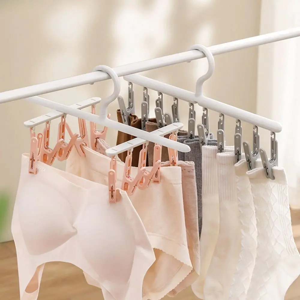 Multifunctional Plastic Socks Drying Rack Windproof Detachtable Underwear Drying Clips with 10 Clips Rotatable Sock Clip Travel