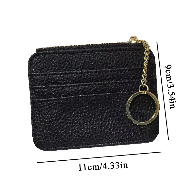 7 Slots Cards Ultra-thin PU Leather Credential Card Holder Pendant Keychain Zipper Card Bag Coin Wallet Solid Color Change Purse