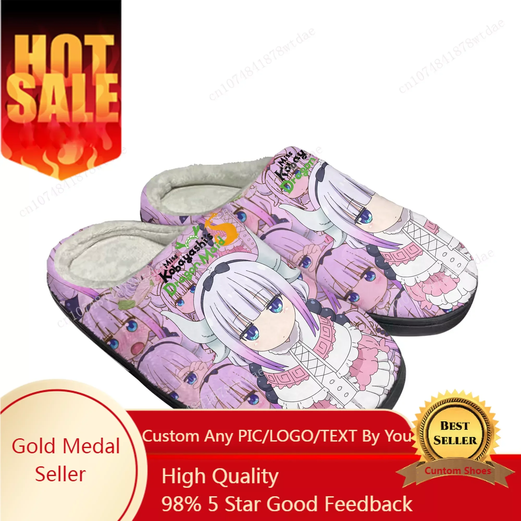 Miss Kobayashi Dragon Maid Home Cotton Slippers Men Women Youth Boy Girl Plush Bedroom Keep Warm Shoes Custom Indoor Slipper