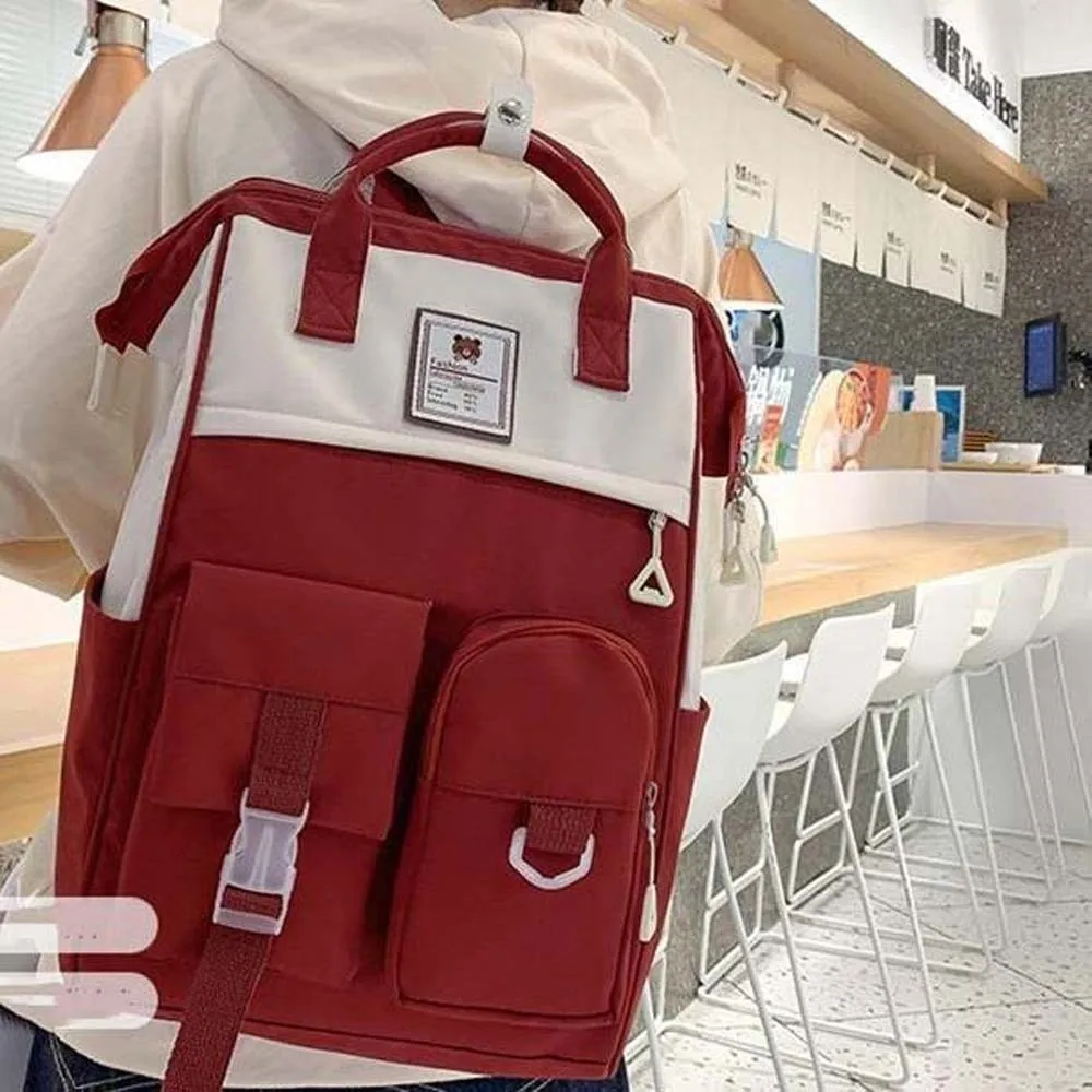 

Adjustable Large Capacity Backpack Anti-splash Water Contrast Color Casual Nylon Daypack Korean Style Soft Women School Bag