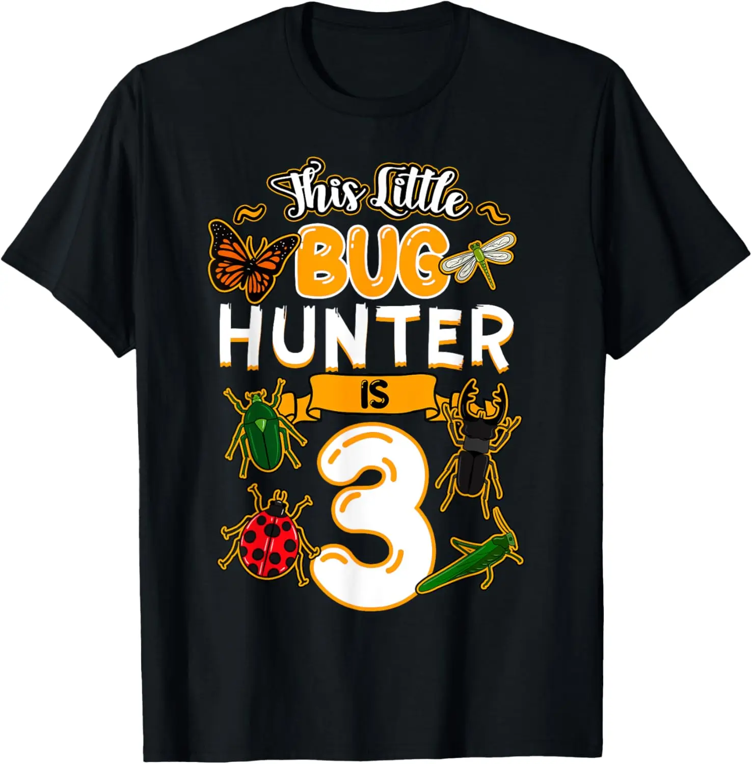 This Little Bug Hunter Is 3 Birthday Insect Bday Party T-Shirt