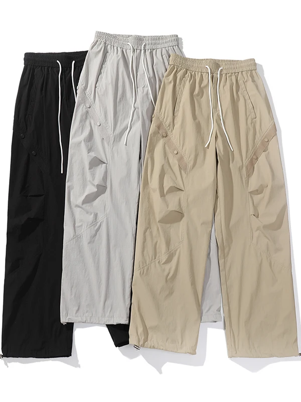 American Casual Qui Dry Breathable Splice Pleated Design Summer Men's Thin High Elastic Straight Leg Work Trousers