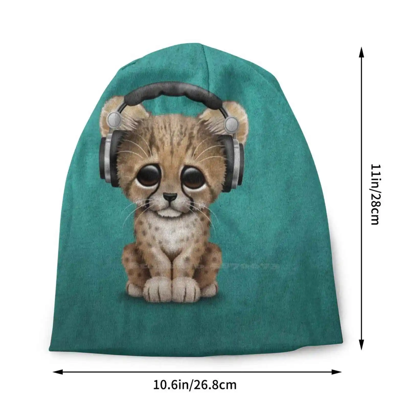 Cute Cheetah Cub Dj Wearing Headphones On Blue Knitted Hat Warm Beanie Outdoor Caps Baby Cheetah Cheetah T Dj Cheetah Wearing