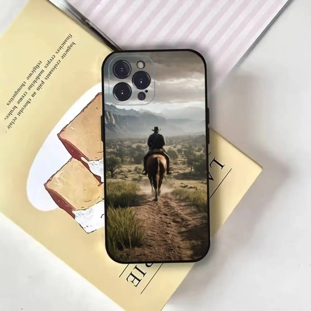 R-レッド・デッド・リデンプション RDR iPhone16,15,14,13,12,11 Plus,Pro Max,XS,X,XR,SE,Mini,8,7用 ソフトブラックカバー