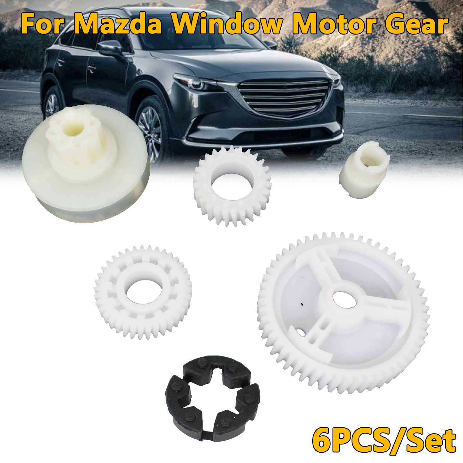 6pcs Power Window Motor Gear Regulator Replacement Parts ABS+Rubber G22C5958X Universal Support For Mazda 3 5 6 CX-7 CX-9 RX-8