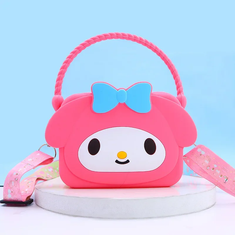 New Sanrio Cinnamoroll Kuromi My Melody Kitty Silicone Coin Purse Shoulder Cartoon Anime Bag Gift for Kids