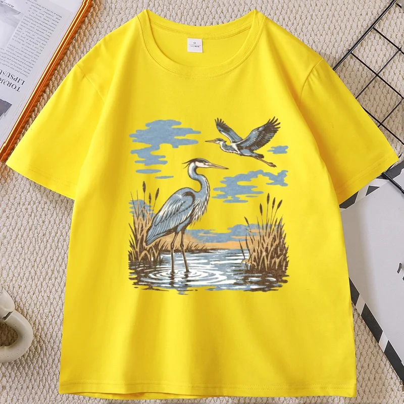 Retro Wild Bird Trend Pure Cotton Printed Men's and Women's Fashionable Round Neck Short Sleeved Summer New Personalized T-shirt