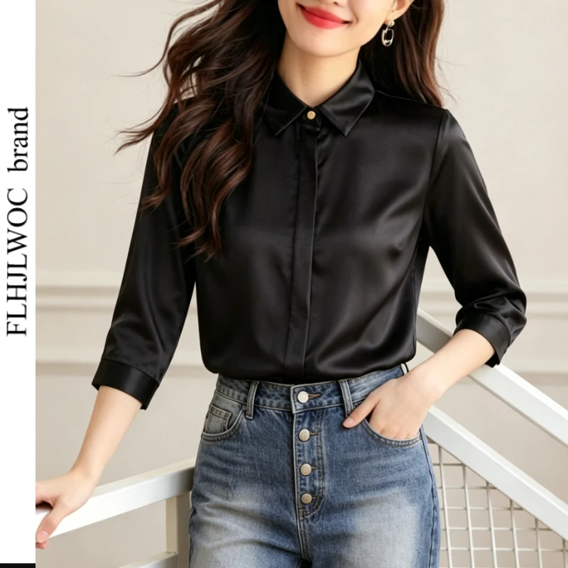 

7 Colors Work Tops Blouses New Fashion 2026 Summer Elegant Woman Office Lady Chic Korea Fashion Solid Black Basics White Shirts