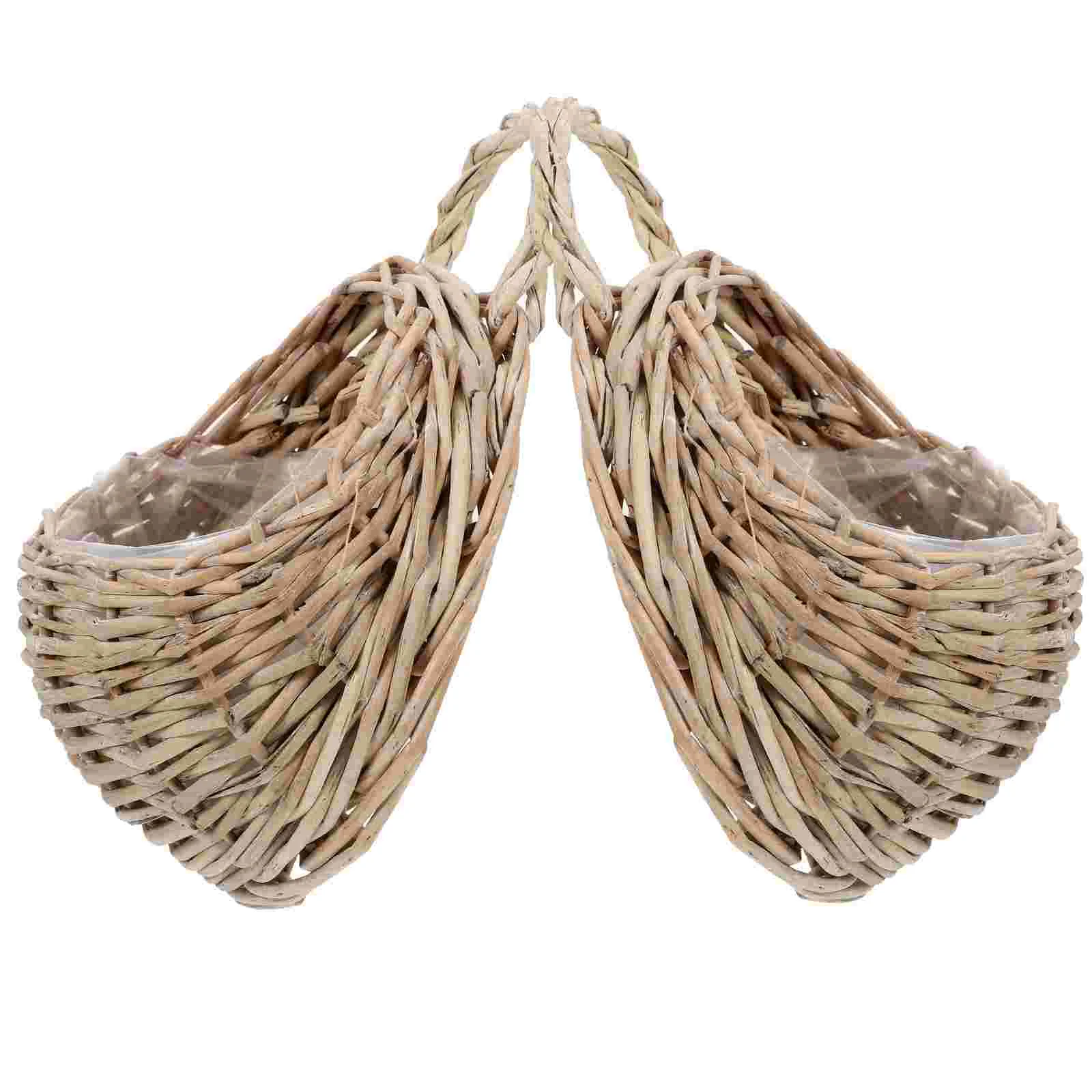 

2 Pcs Laundry Basket Wall Hanging Rattan Flower Plants Indoor Wicker Storage Wooden Decorative Organizer