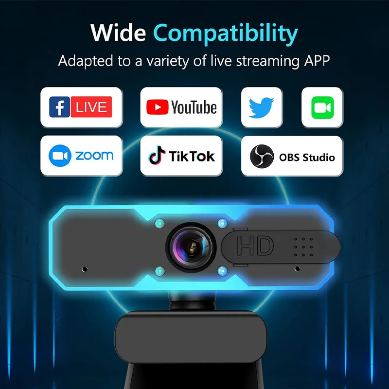 Anywii microfone usb rgb câmera de jogos led luz webcam 60fps câmera web cam 1080p streaming cam webcamera full hd webcam