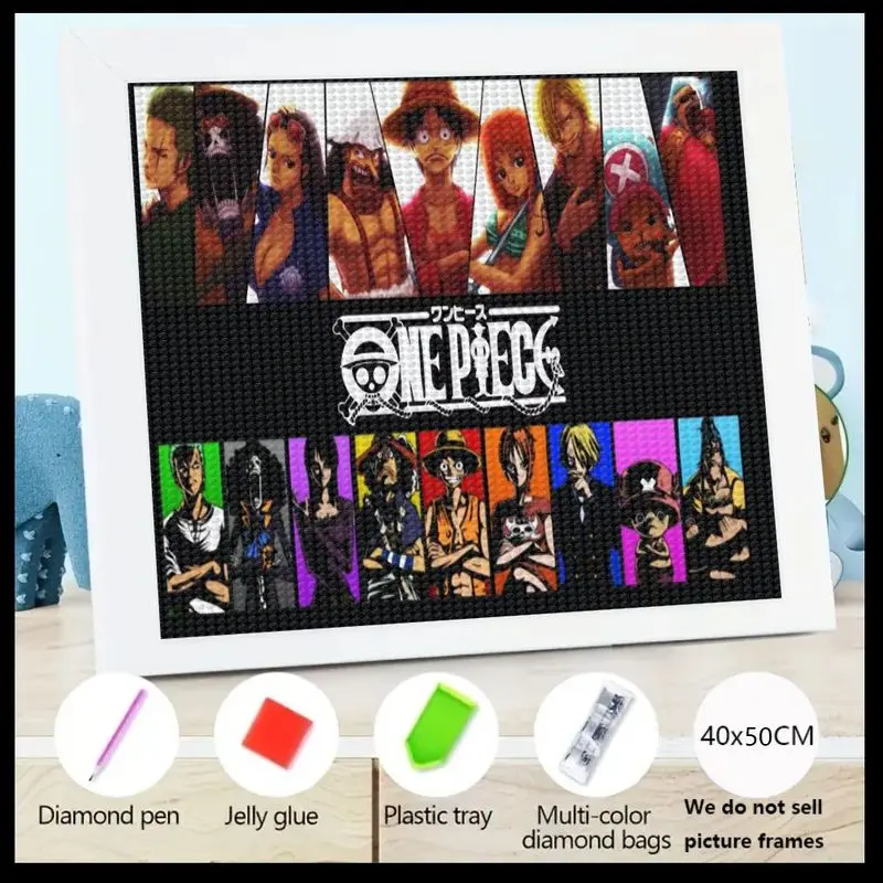 

1 шт. 5D полная дрель алмазная живопись цельный аниме манга персонажи DIY ремесленный комплект, культовая соломенная шляпа пиратский экипаж приключения искусство, B