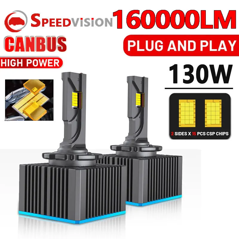 

D1S Светодиодная фара D3S Canbus Лампы CSP D4S D5S D2S D8S Led 160000 LM 130W Супер яркая лампа D1R D4R D2R D3R Авто 6000K Автомобильная лампа