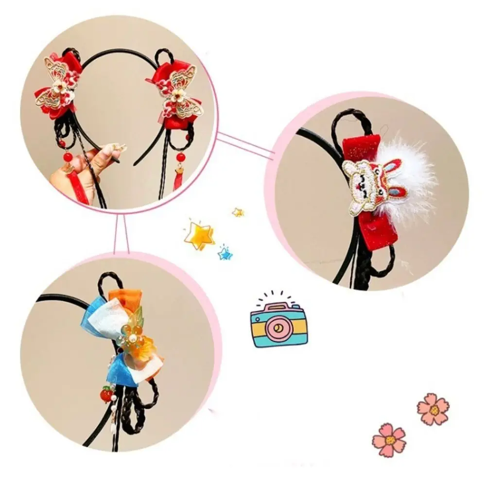 

Flower Children Wig Headband Tassel Chinese Style New Year Hair Accessories Ancient Style Hanfu Headwear