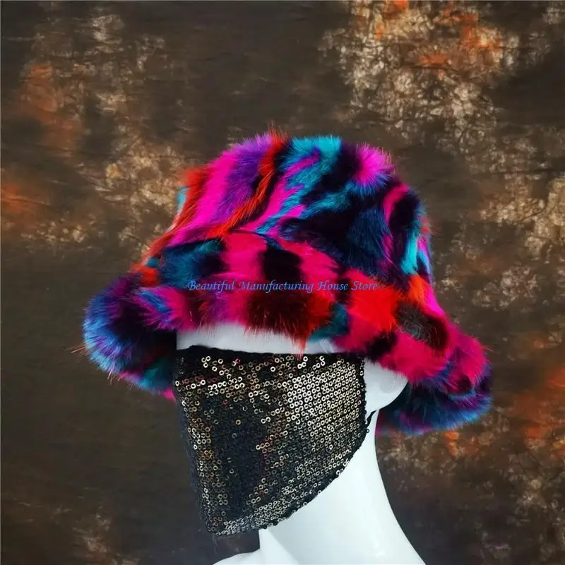 

E56A Elegant Faux Fur Fabric Fisherman Hat Bucket Hat Windproof Wild for Women Girl