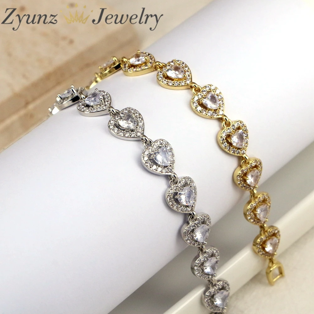 5PCS, Gold Color Mix Heart Shaped CZ Tennis Chain Bracelet For Women Fashion 2023 Valentine's Day Gift For Girlfriend