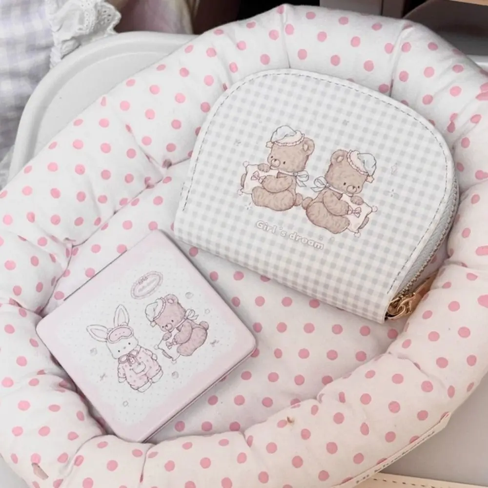 Simpatico sacchetto per carte con orso di buona notte in pelle PU con slot per carte multiple Portamonete Porta carte portatile anti smagnetizzazione Donne Ragazze