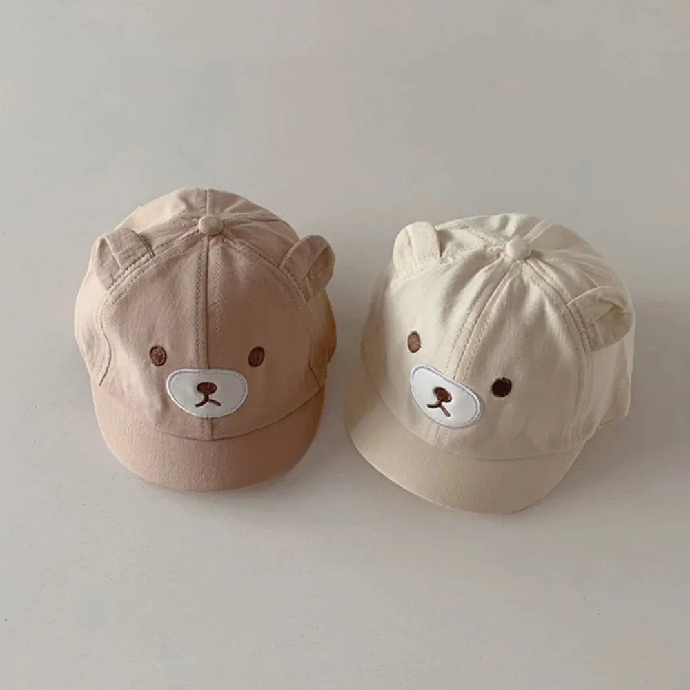 New With Ears Baby Hat Adjustable Cartoon Bear Sun Hat Cotton Short Brimmed Cap Summer