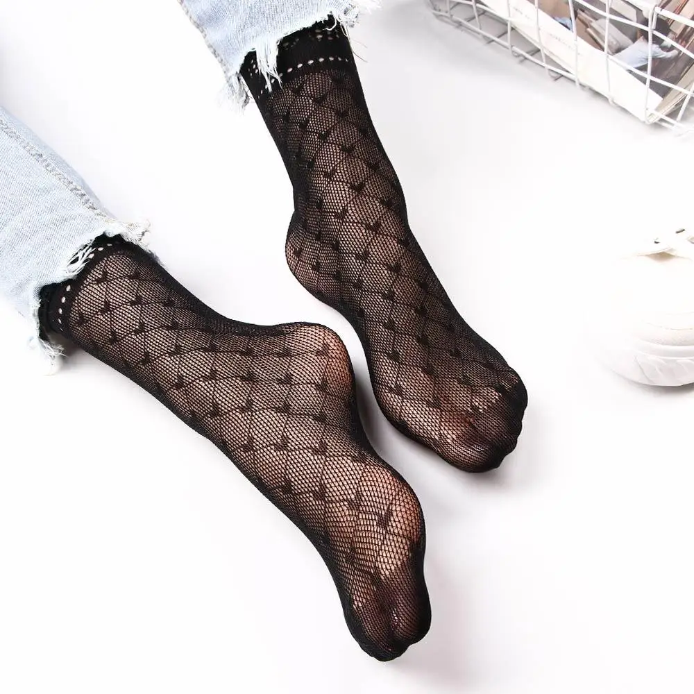 Sexy Women Lady Soft Black Lace Ruffle Fishnet Mesh Short Ankle Socks Stockings