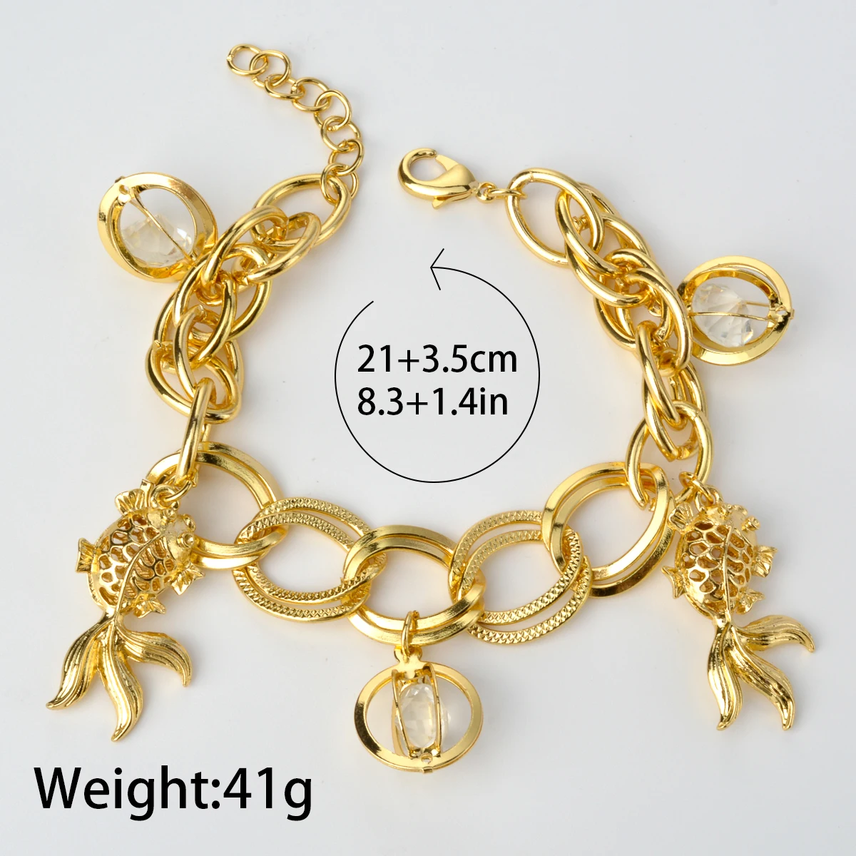 Sunny Jewelry Charm Bracelets on Hand Copper Gold Plated Fish Pendant O Chains for Party Wedding Cute Fashion Jewellery Gift