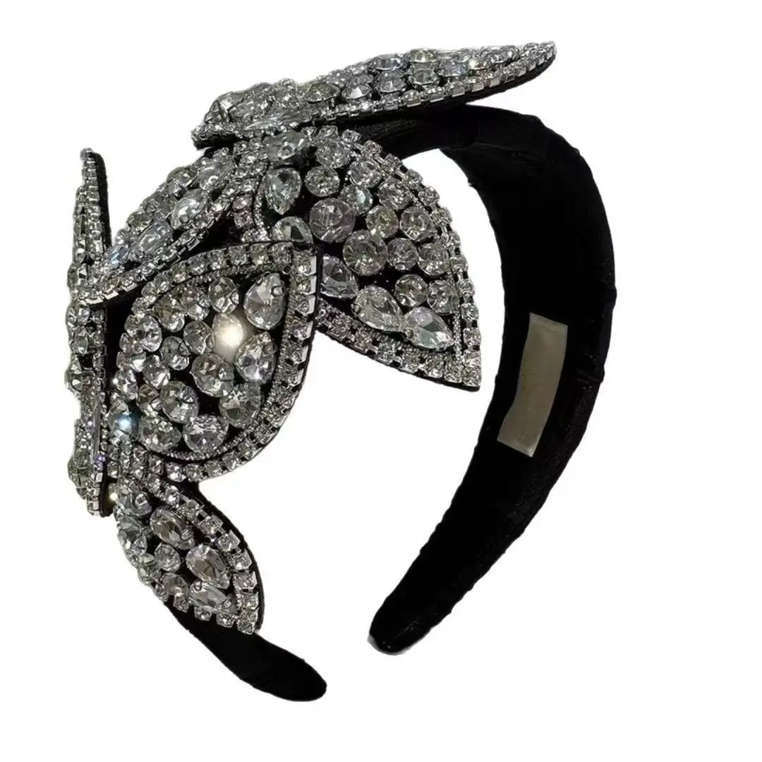 Coreano barroco cheio de diamante arco faixa de cabelo flores de cristal headbands largo hairband high-end estilo ocidental retro corrente de diamante