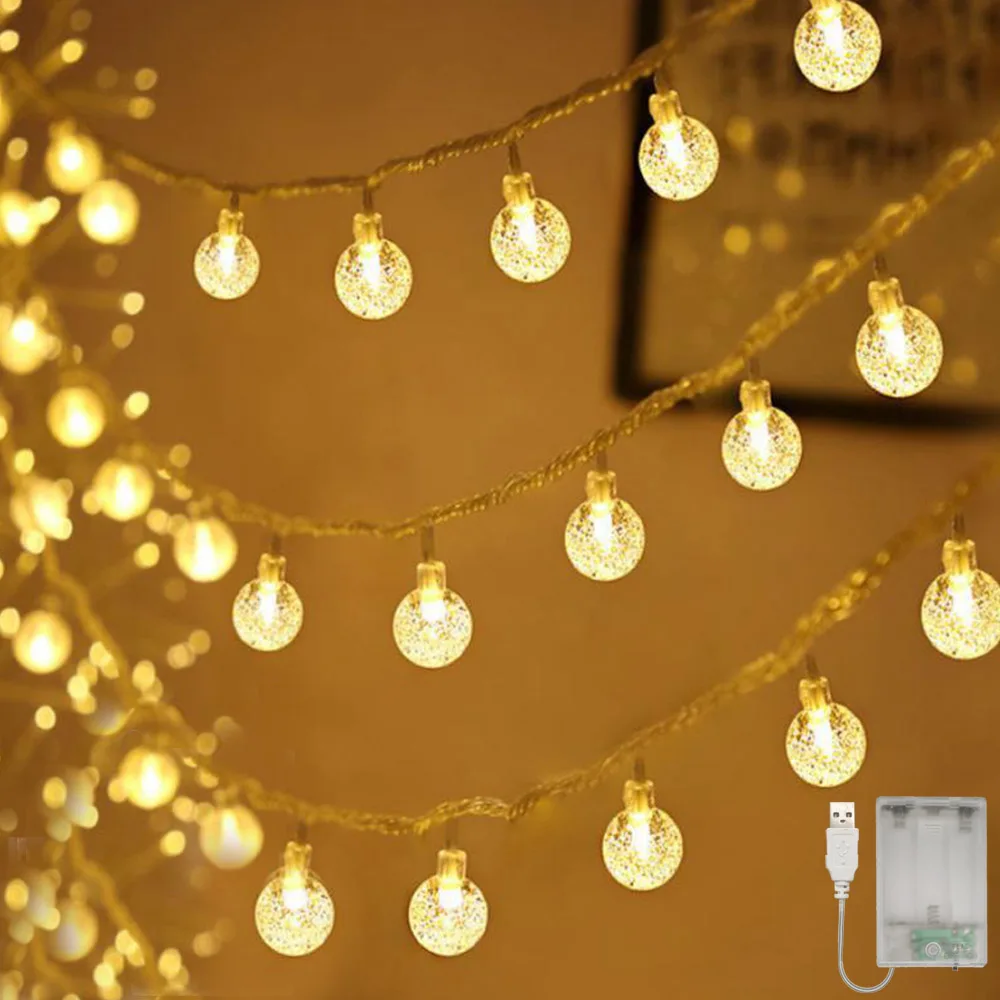 Хрустальные шарики, 40 светодиодных гирлянд в форме шара с питанием от USB/батарейки, пузырьковые хрустальные шары, гирлянды для вечеринки, рождественского декора