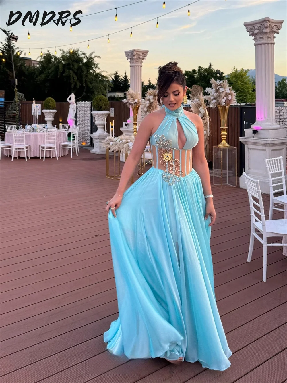 Elegante Chiffon Prom Dress 2025 Clássico Sem Mangas Vestido De Noiva Elegante Sem Mangas A linha Até O Chão Vestido Personalizado