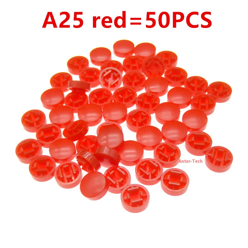 50PCS A25 Plastic Push Button Cap Push Switch Cap Size For B3F-4055 12*12*7.3mm Light Tactile Switch Coloured Push Button Cap