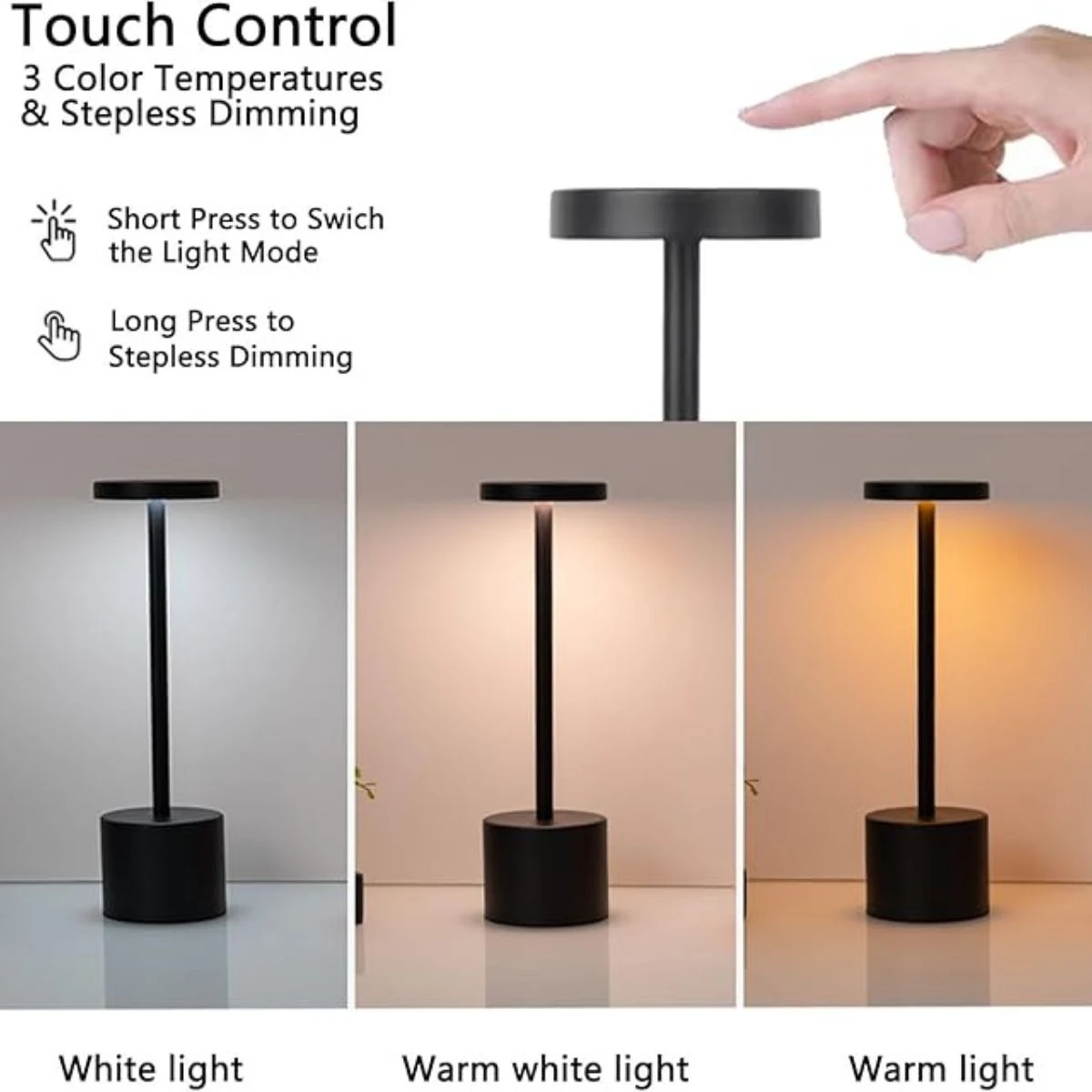 Minimalist LED Rechargeable Touch Desk Lamp with Three Color Bedside Creative Environment Light Bar Outdoor Decoration Night Lig