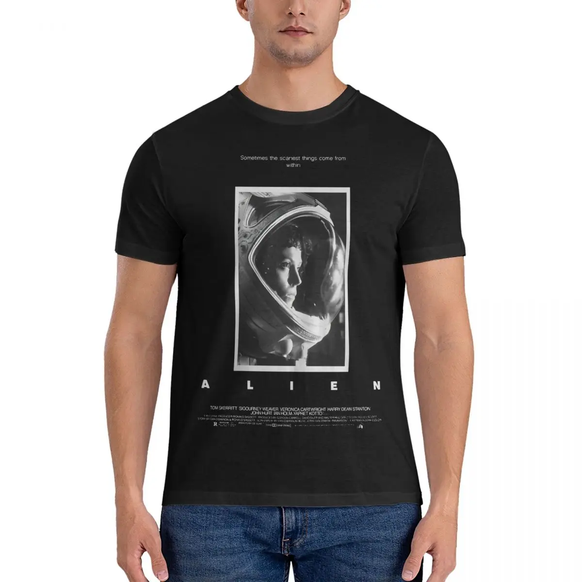 Poster T Shirt Men 100% Cotton Hipster T-Shirts Crewneck Alien Xenomorph Tees Short Sleeve Clothes Summer