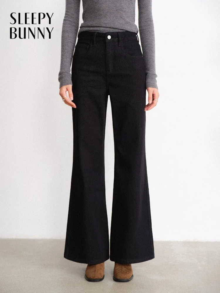 Fleece gevoerde jeans met hoge taille voor dames Gewassen denim Rechte flare-broek Warme stretchbroek voor herfst-winter casual outfit