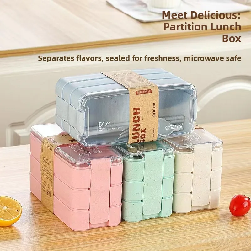 

Tee-Layer Rectangular Plastic Rice Box Student Lunch Box Office Worker Lunch Separator Box Wheat St Lunch Box