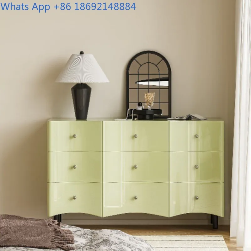 

Wave Pattern Matcha Nine-Drawer Cabinet Simple Luxury Bedroom Storage Cabinet Living Room Entryway Cabinet