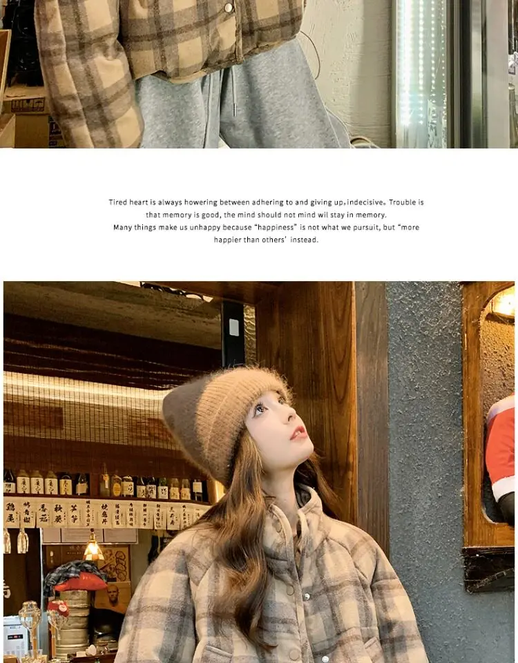 Retro Plaid Short Padded Jacket for Women Autumn Winter Maillard Style Thick Warm Outerwear Female Casual Korean Puffer Jackets
