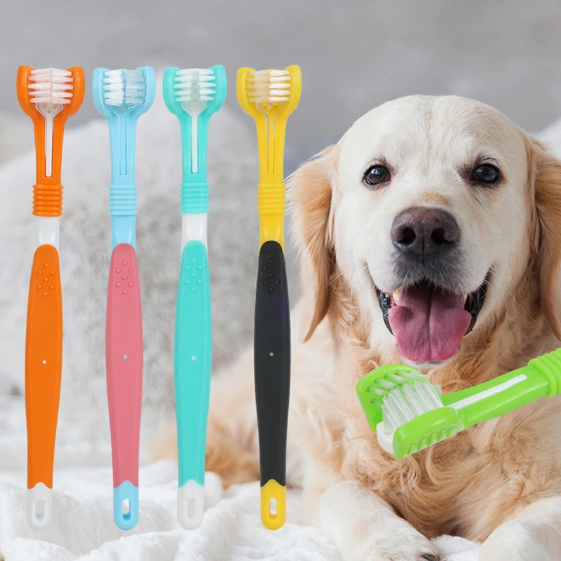 

Soft Three Sided Pet Toothbrush Anti Slip Handle Multi-angle Oral Cleaning Removing Bad Breath Dog Toothbrush Pets Care Supplies