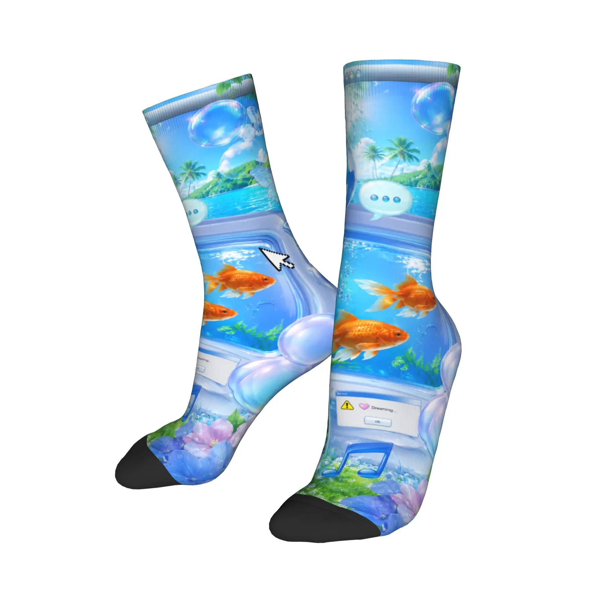 Autumn Winter Casual Men's Women's Frutiger Aero   Socks Aesthetic Computer Fishes Scenery Sweat Absorbing Basketball Socks