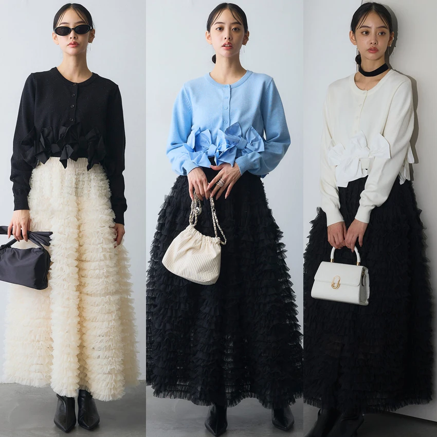 Autumn Winter New Style Sparkling Silver Thread  Knot Heavy Work Mesh Half Length Skirt Cardigan Fashionable Women's...