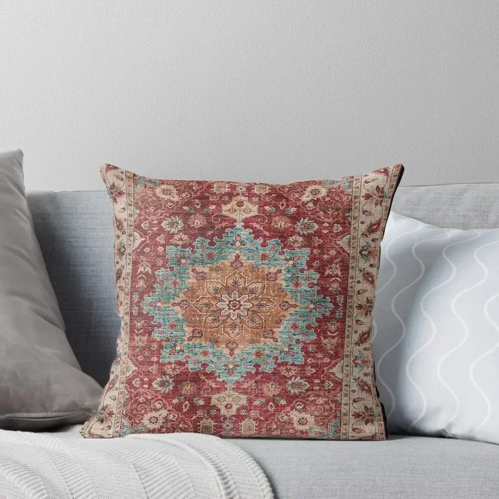 

Distressed Vintage Medallion - Brick Red, Blue, Beige Throw Pillow Sofa Covers Luxury Living Room Decorative Cushions pillow