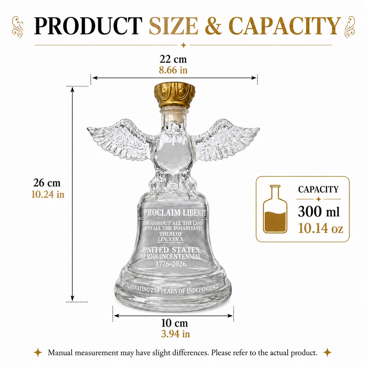 Vintage Spread Winged Eagle Liberty Bell Glass Decanter US 250 Years Commemorative Liquor Dispenser Clear Crystal Wine Bottle