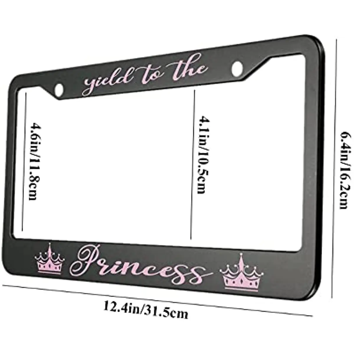 Yield To The Princess Aluminum License Plate Frame Pink Sweet Beautiful Crown Applicable To US Standard Car Metal Car Tag Frame